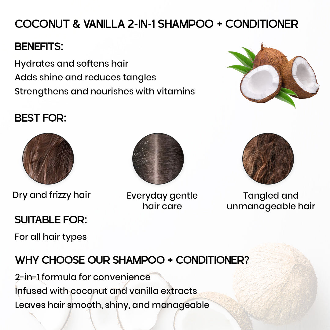 Coconut & Vanilla 2 in 1 Shampoo + Conditioner 200ml