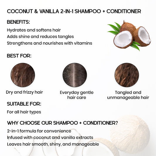 Coconut & Vanilla 2 in 1 Shampoo + Conditioner 200ml