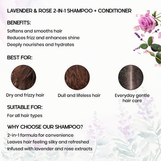 Lavender & Rose 2 in 1 Shampoo + Conditioner 200ml